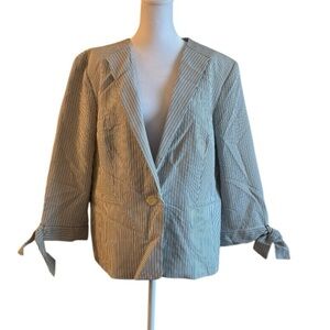 Le Suit Striped Tie-Cuff Blazer Jacket Size 18 NWT Black & White $200 MSRP